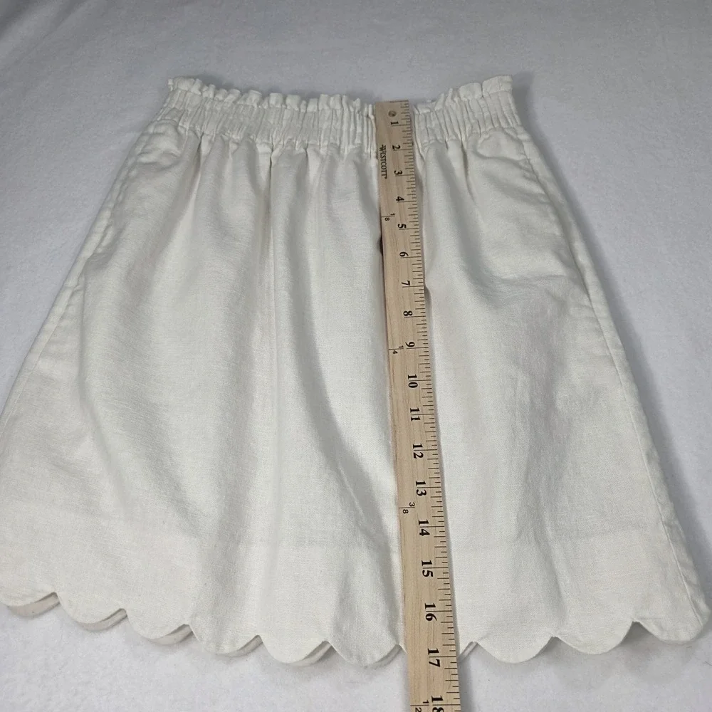 J.Crew Womens Mini Skirt Beige Size 0‎ Pull On Pockets Scallop Hem Linen Cotton